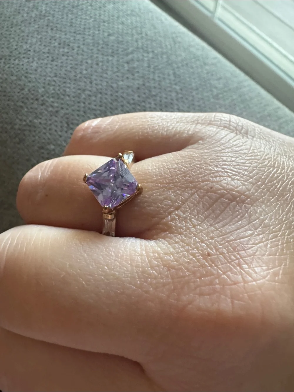 Vintage Lavender Square-Cut Solitaire Ring - Women Jewelry